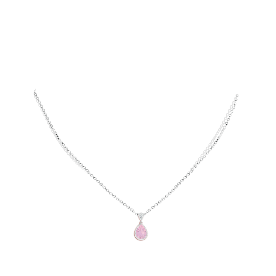 8x6mm AAAA Bezel-Set Rose Quartz Teardrop Pendant with Diamond in S999 Silver pen