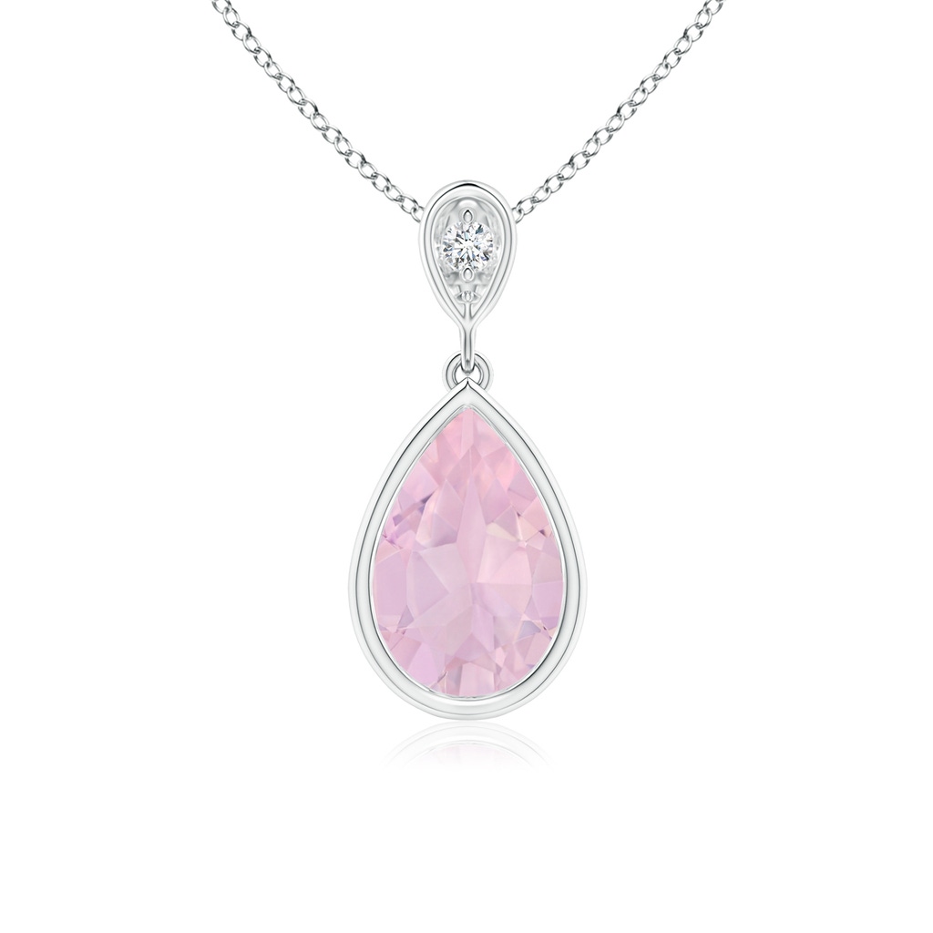 9x6mm AAA Bezel-Set Rose Quartz Teardrop Pendant with Diamond in P950 Platinum