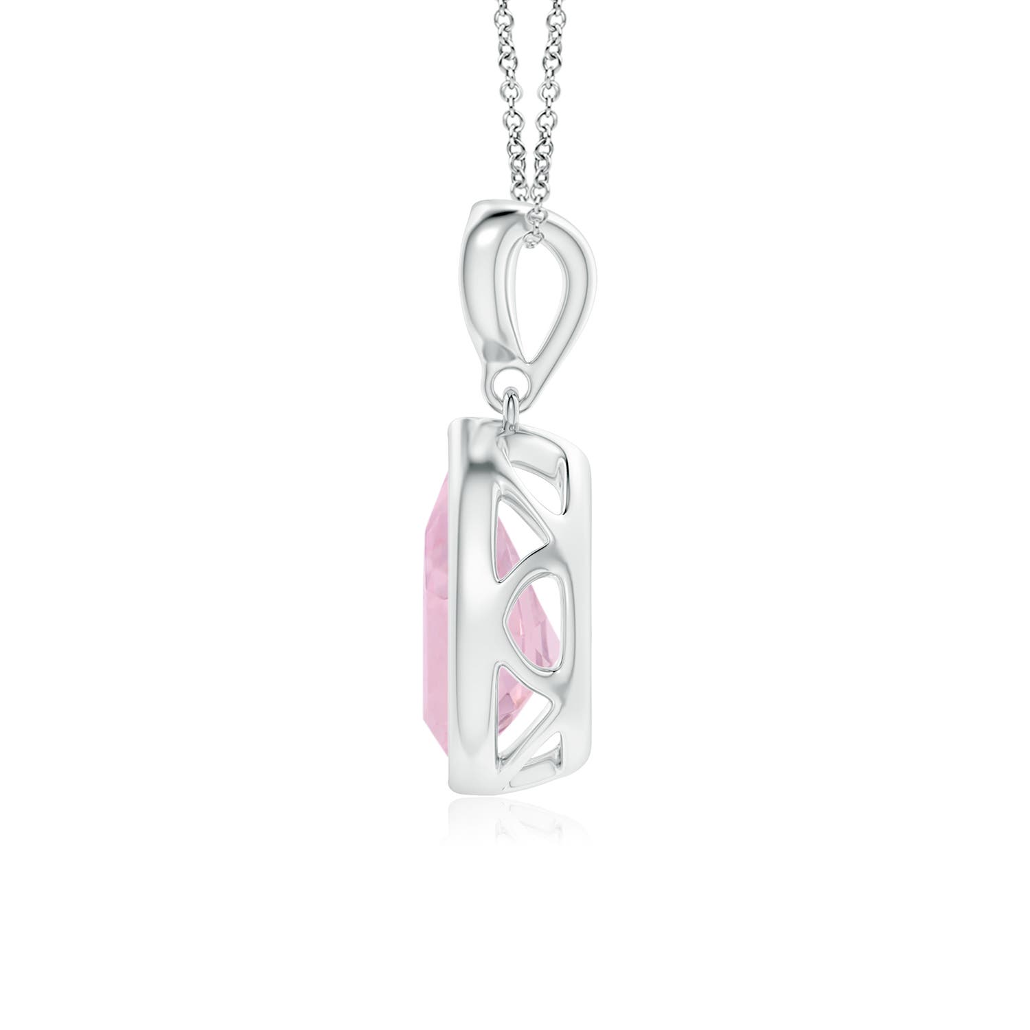 9x6mm AAA Bezel-Set Rose Quartz Teardrop Pendant with Diamond in White Gold - side 3