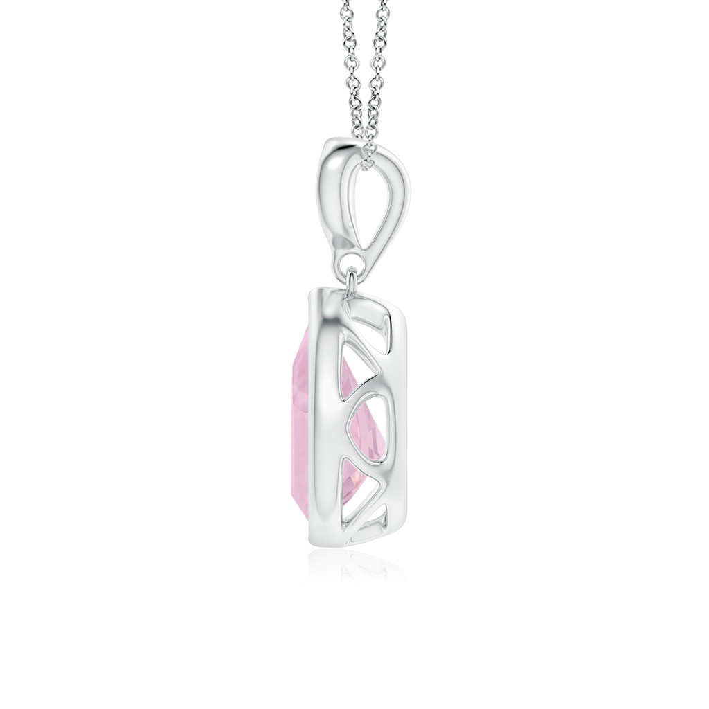 9x6mm AAA Bezel-Set Rose Quartz Teardrop Pendant with Diamond in White Gold - side 199
