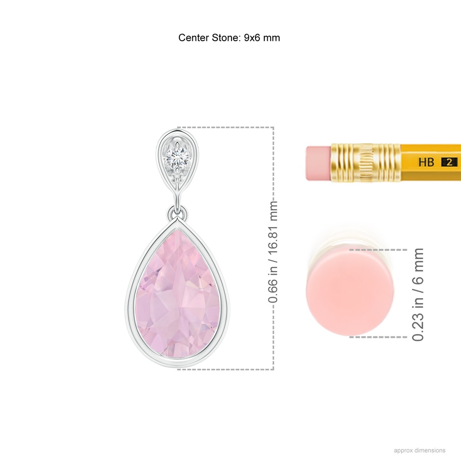 9x6mm AAA Bezel-Set Rose Quartz Teardrop Pendant with Diamond in White Gold ruler