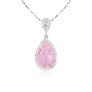 9x6mm AAAA Bezel-Set Rose Quartz Teardrop Pendant with Diamond in P950 Platinum