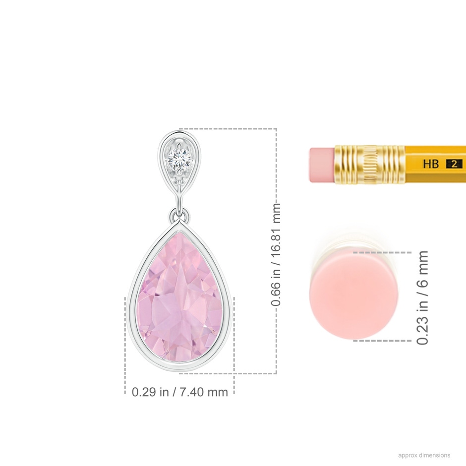 9x6mm AAAA Bezel-Set Rose Quartz Teardrop Pendant with Diamond in P950 Platinum ruler