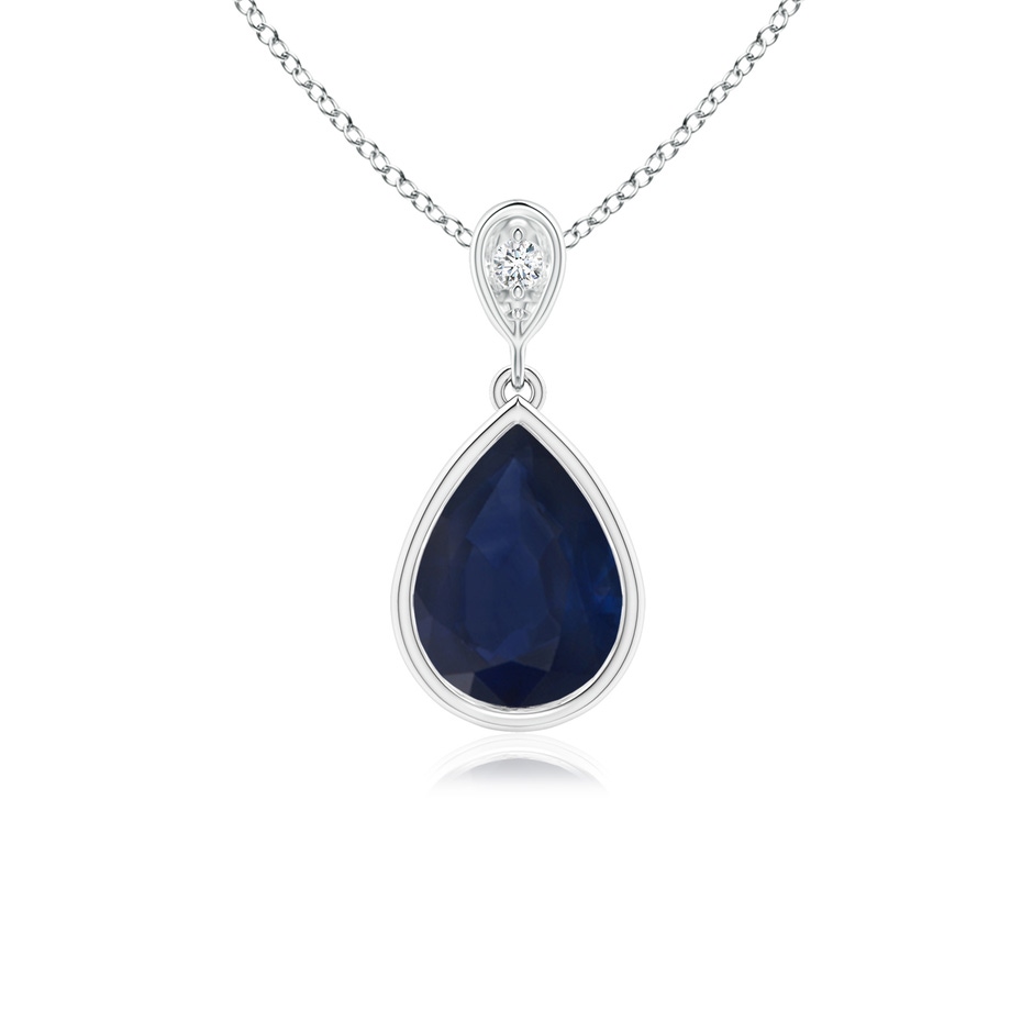 8x6mm A Bezel-Set Sapphire Teardrop Pendant with Diamond in White Gold 