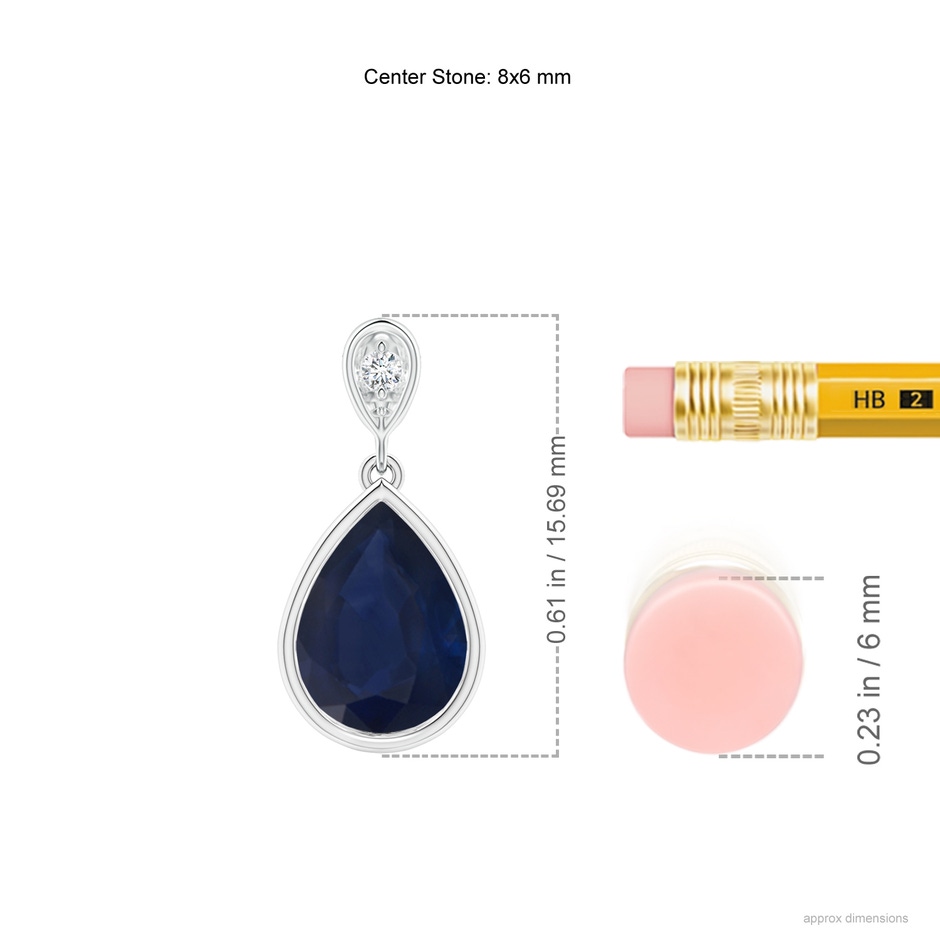 8x6mm A Bezel-Set Sapphire Teardrop Pendant with Diamond in White Gold ruler