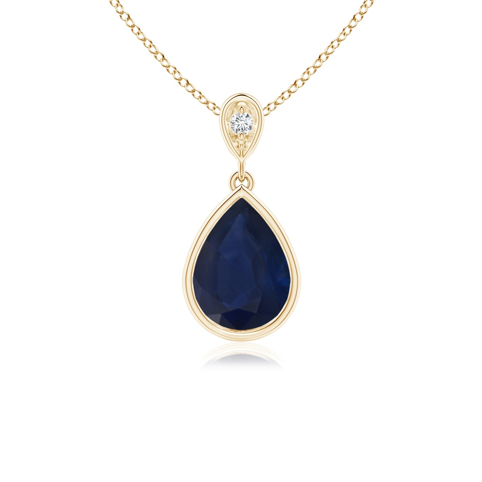 8x6mm A Bezel-Set Sapphire Teardrop Pendant with Diamond in Yellow Gold 