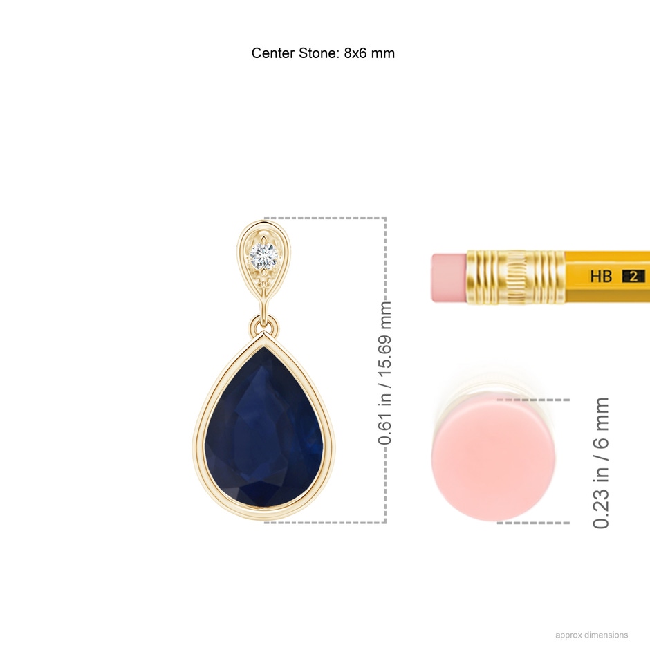 8x6mm A Bezel-Set Sapphire Teardrop Pendant with Diamond in Yellow Gold ruler