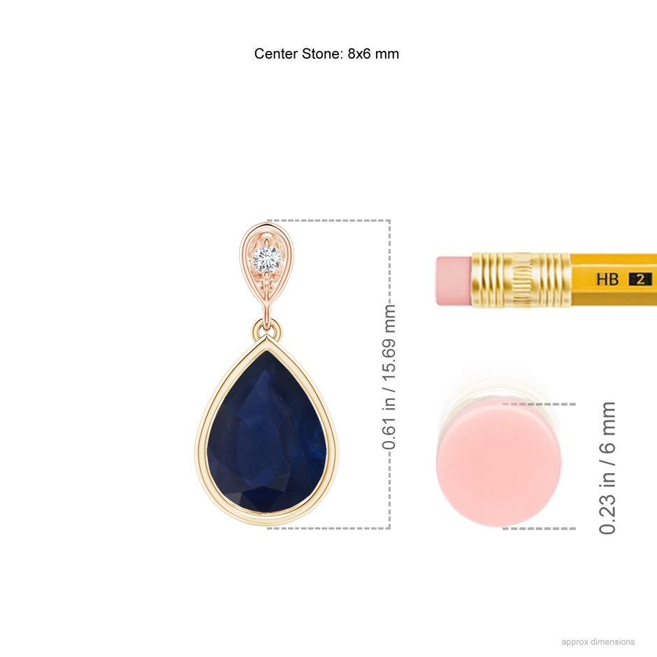 8x6mm A Bezel-Set Sapphire Teardrop Pendant with Diamond in Yellow Gold Rose Gold ruler