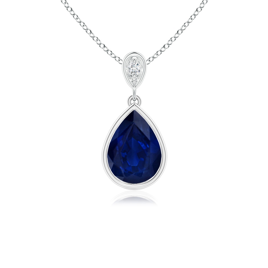 8x6mm AA Bezel-Set Sapphire Teardrop Pendant with Diamond in 9K White Gold 
