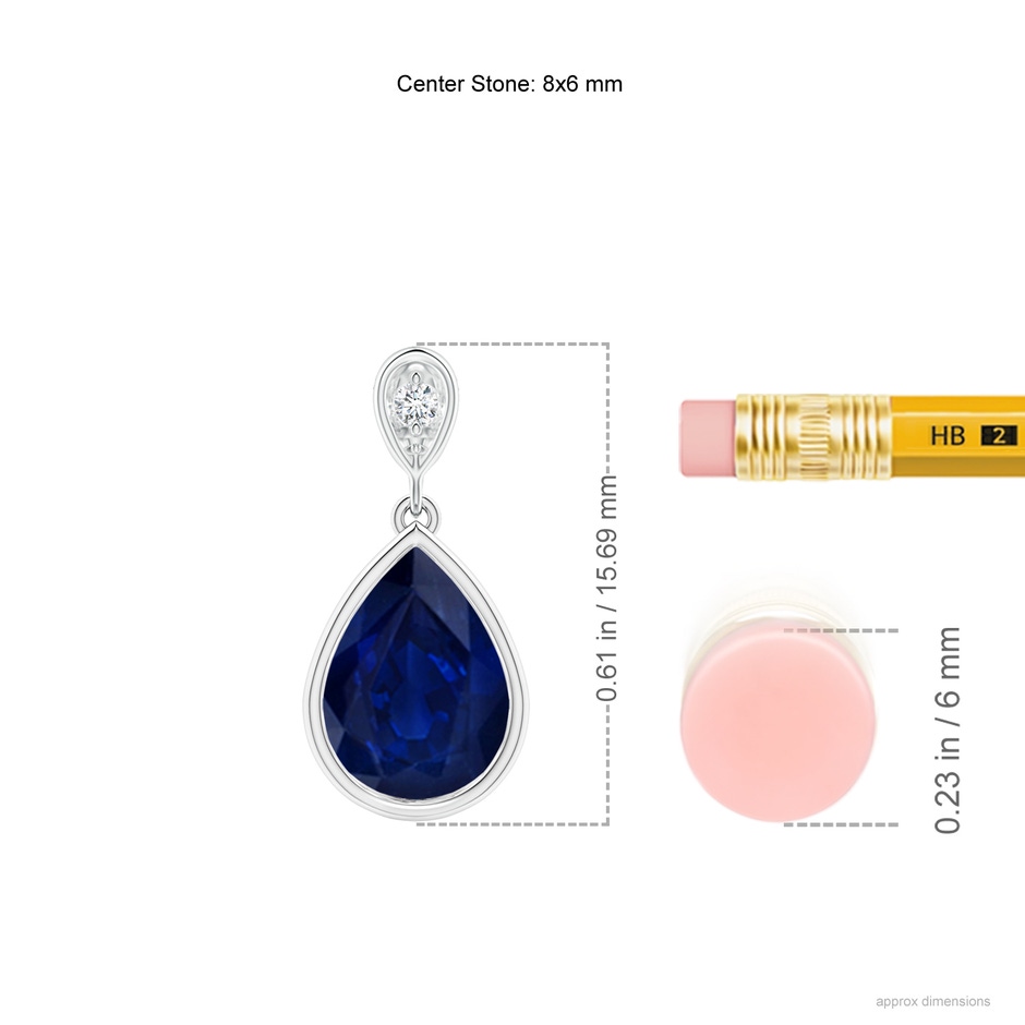 8x6mm AA Bezel-Set Sapphire Teardrop Pendant with Diamond in 9K White Gold ruler