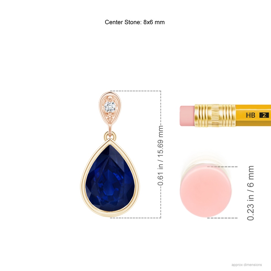 8x6mm AA Bezel-Set Sapphire Teardrop Pendant with Diamond in 9K Yellow Gold 9K Rose Gold ruler