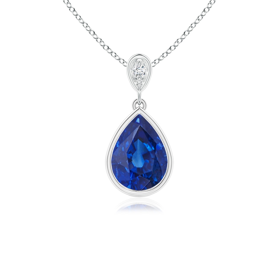 8x6mm AAA Bezel-Set Sapphire Teardrop Pendant with Diamond in White Gold 