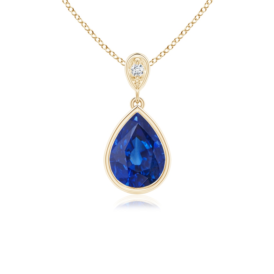 8x6mm AAA Bezel-Set Sapphire Teardrop Pendant with Diamond in Yellow Gold 