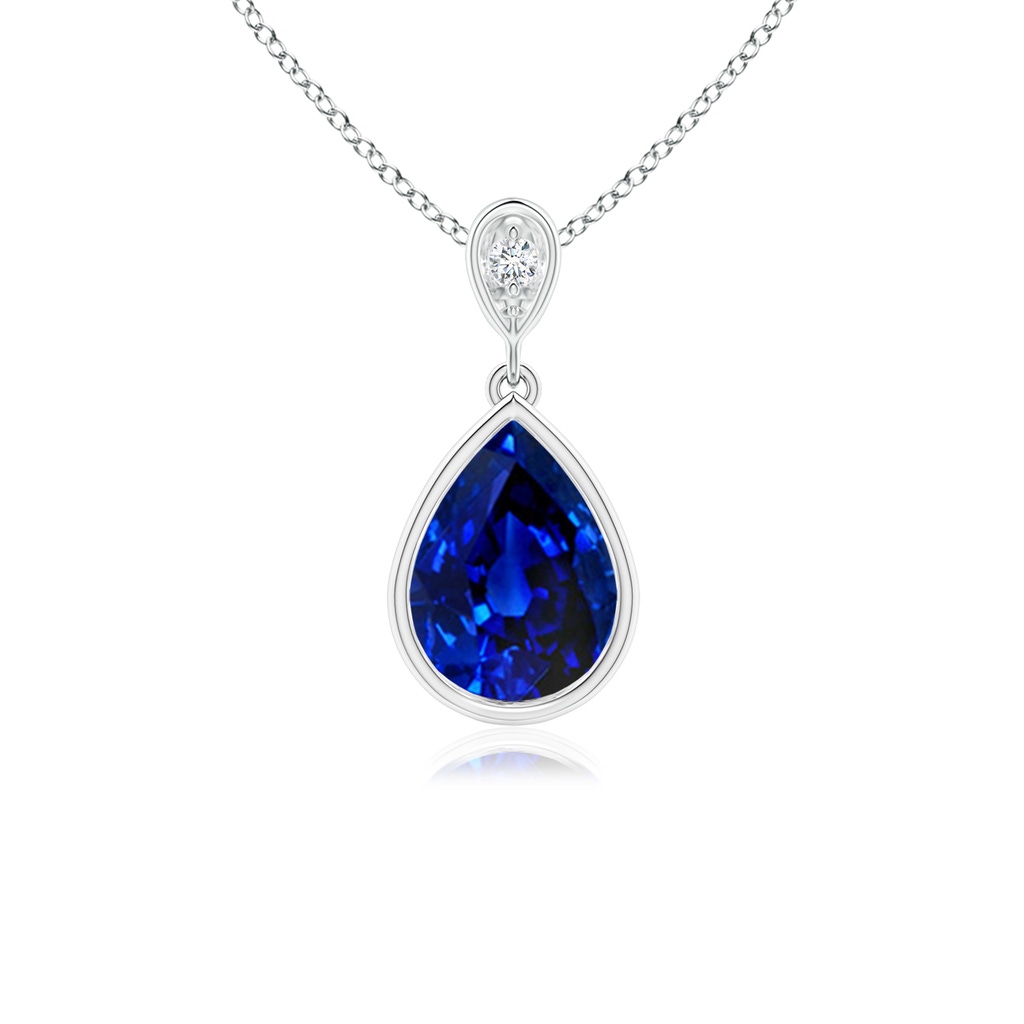 8x6mm AAAA Bezel-Set Sapphire Teardrop Pendant with Diamond in P950 Platinum
