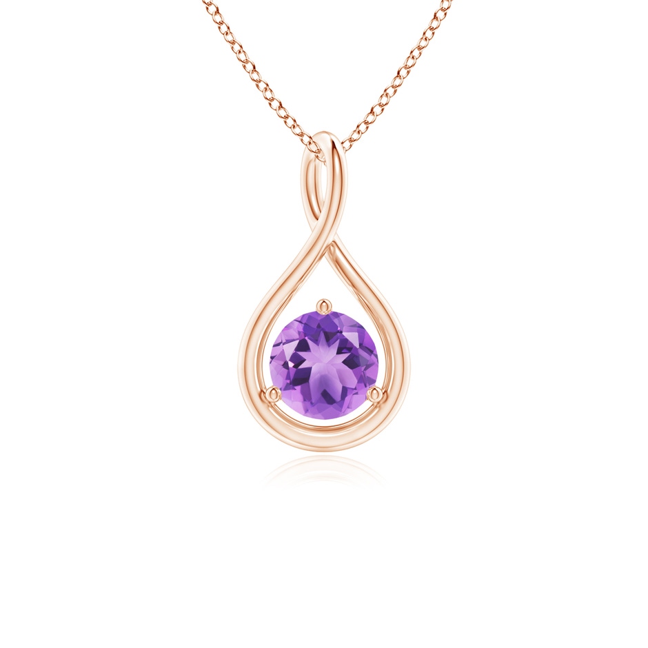 5mm A Solitaire Round Amethyst Infinity Twist Pendant in Rose Gold 