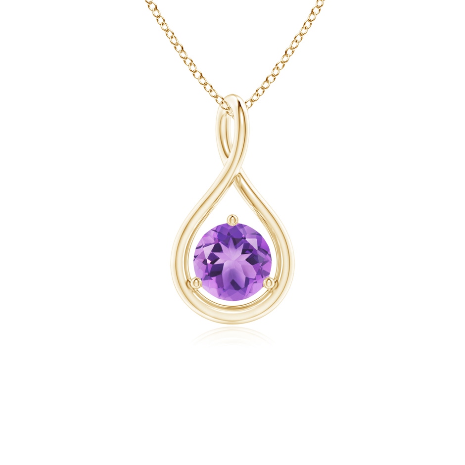 5mm A Solitaire Round Amethyst Infinity Twist Pendant in Yellow Gold 