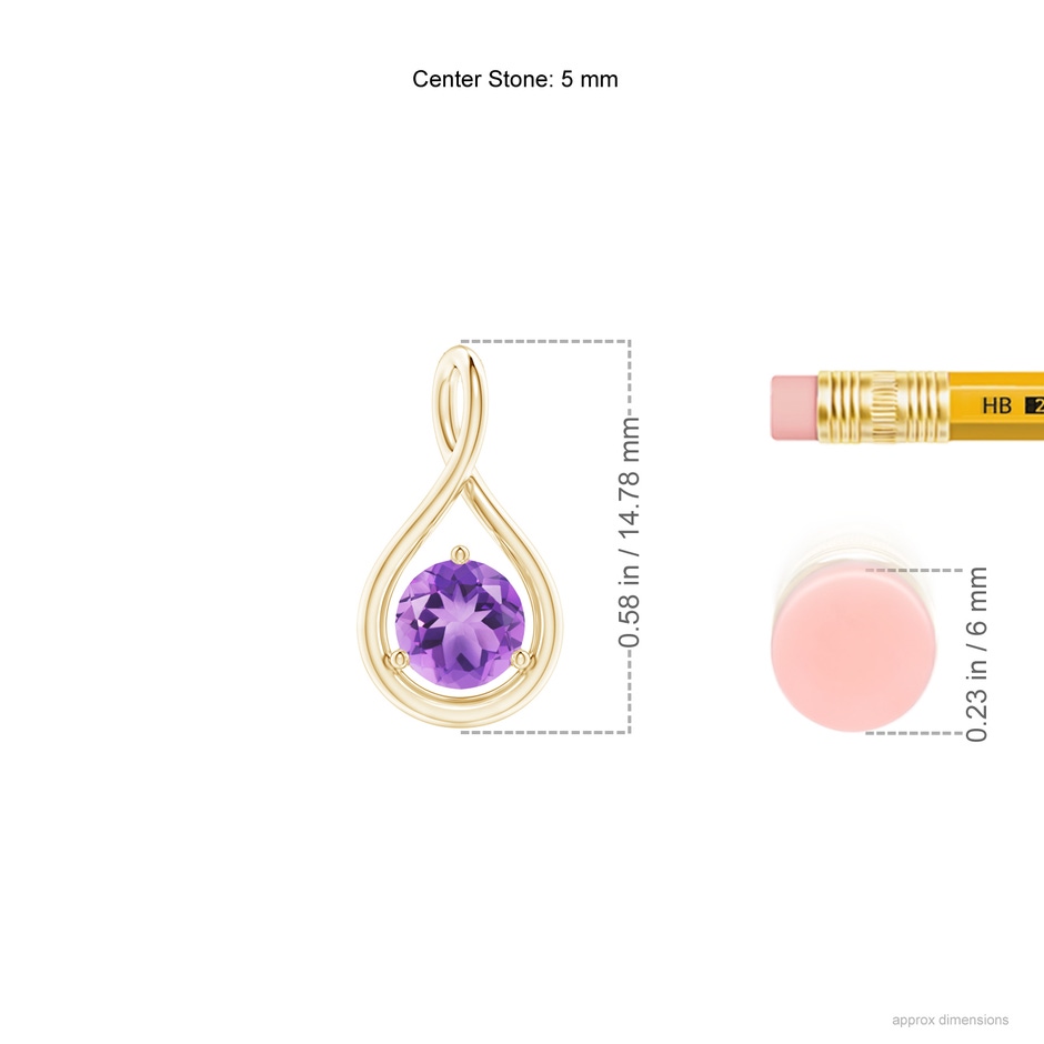 5mm A Solitaire Round Amethyst Infinity Twist Pendant in Yellow Gold ruler