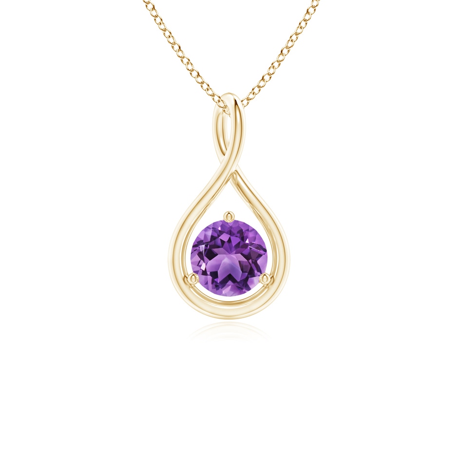 5mm AA Solitaire Round Amethyst Infinity Twist Pendant in Yellow Gold 