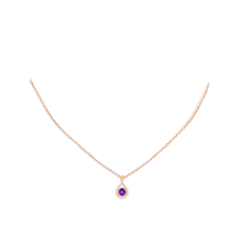 5mm AAA Solitaire Round Amethyst Infinity Twist Pendant in Rose Gold pen