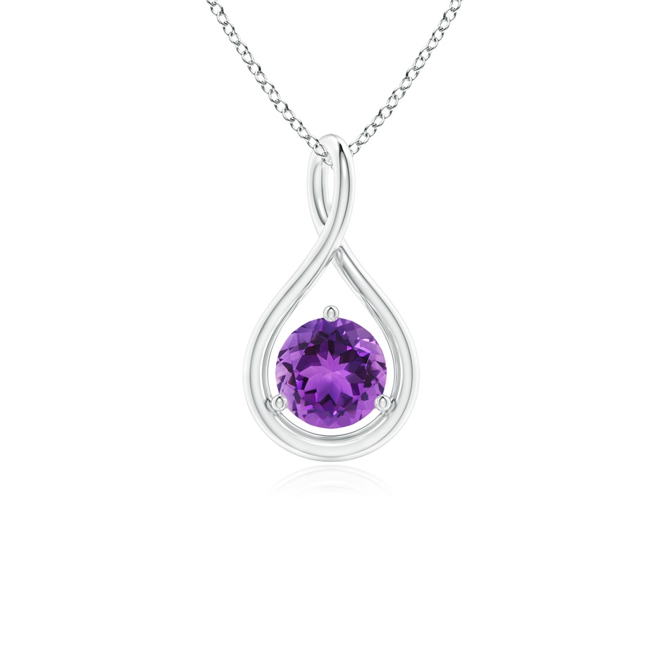 5mm AAA Solitaire Round Amethyst Infinity Twist Pendant in White Gold 