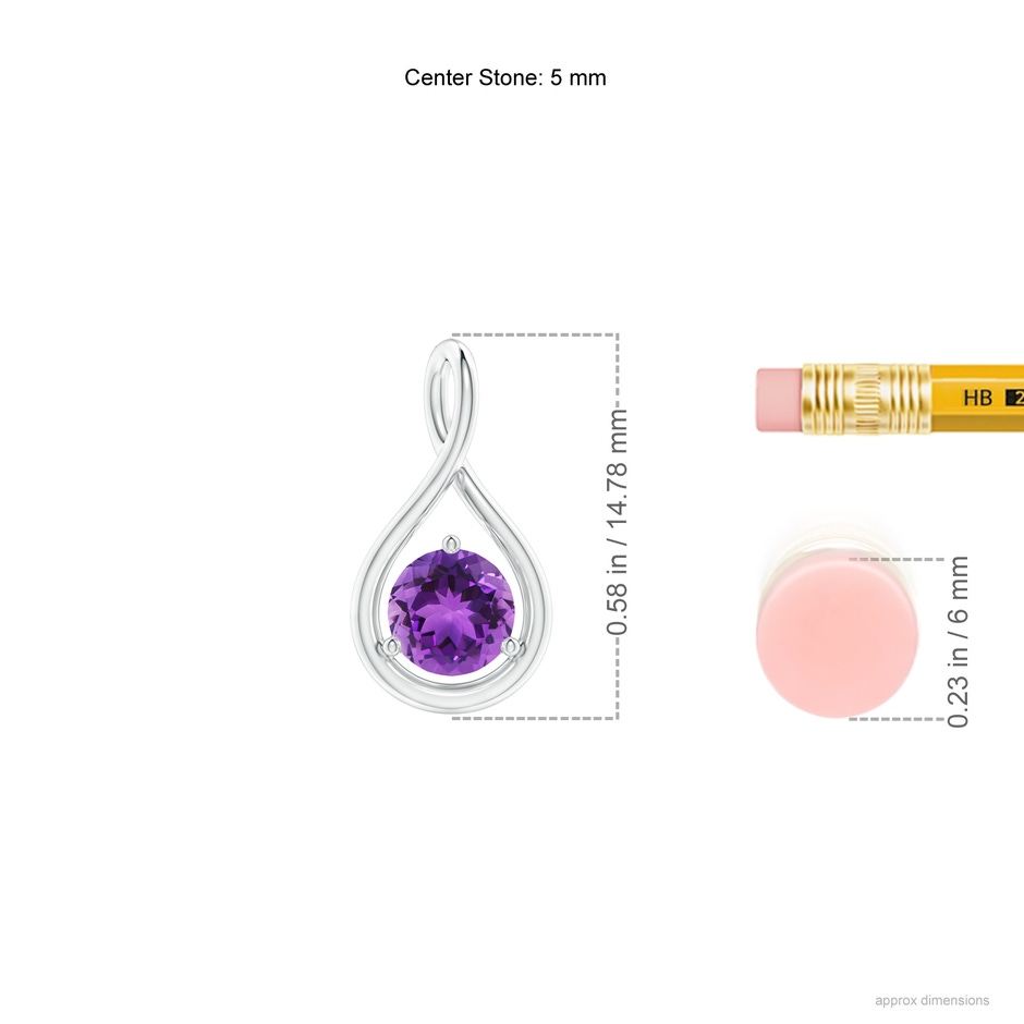 5mm AAA Solitaire Round Amethyst Infinity Twist Pendant in White Gold ruler
