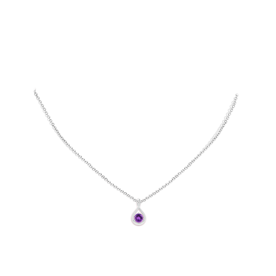 5mm AAA Solitaire Round Amethyst Infinity Twist Pendant in White Gold pen