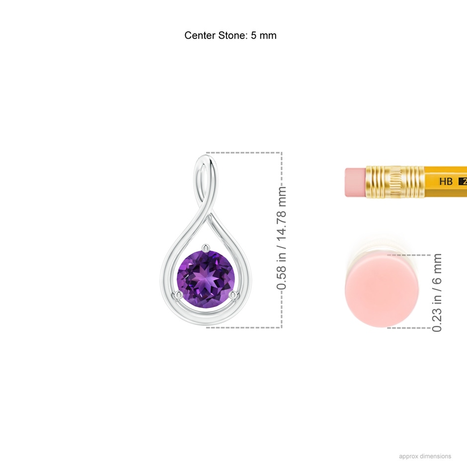 5mm AAAA Solitaire Round Amethyst Infinity Twist Pendant in P950 Platinum ruler
