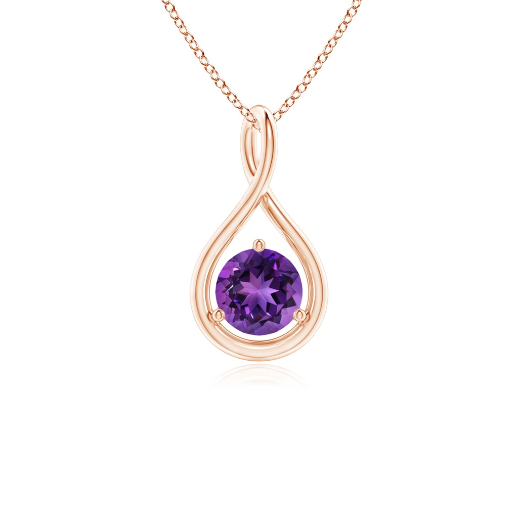 5mm AAAA Solitaire Round Amethyst Infinity Twist Pendant in Rose Gold