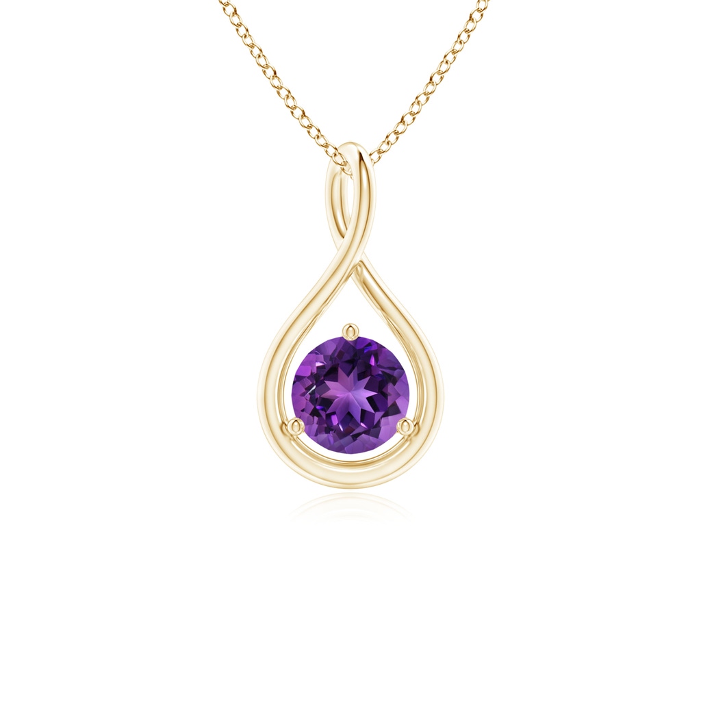 5mm AAAA Solitaire Round Amethyst Infinity Twist Pendant in Yellow Gold