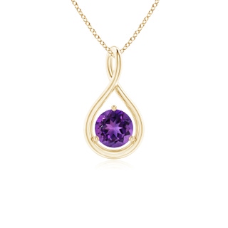 5mm AAAA Solitaire Round Amethyst Infinity Twist Pendant in Yellow Gold