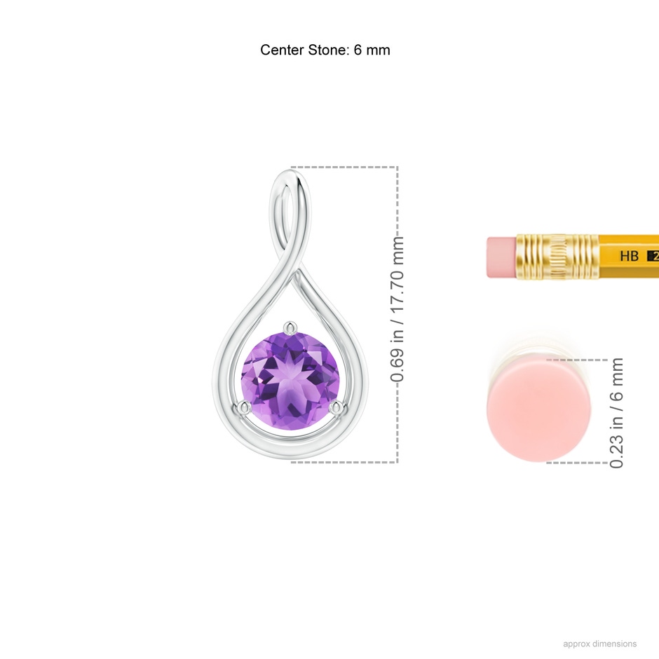 6mm A Solitaire Round Amethyst Infinity Twist Pendant in P950 Platinum ruler