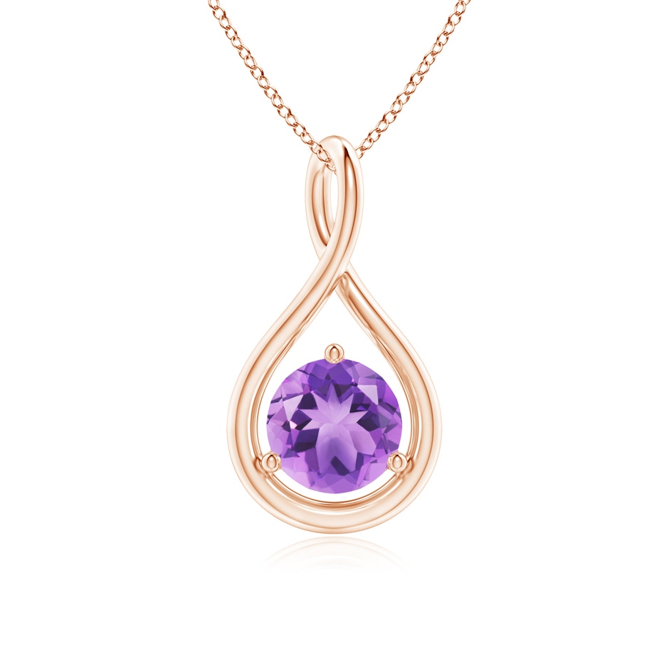 6mm A Solitaire Round Amethyst Infinity Twist Pendant in Rose Gold 