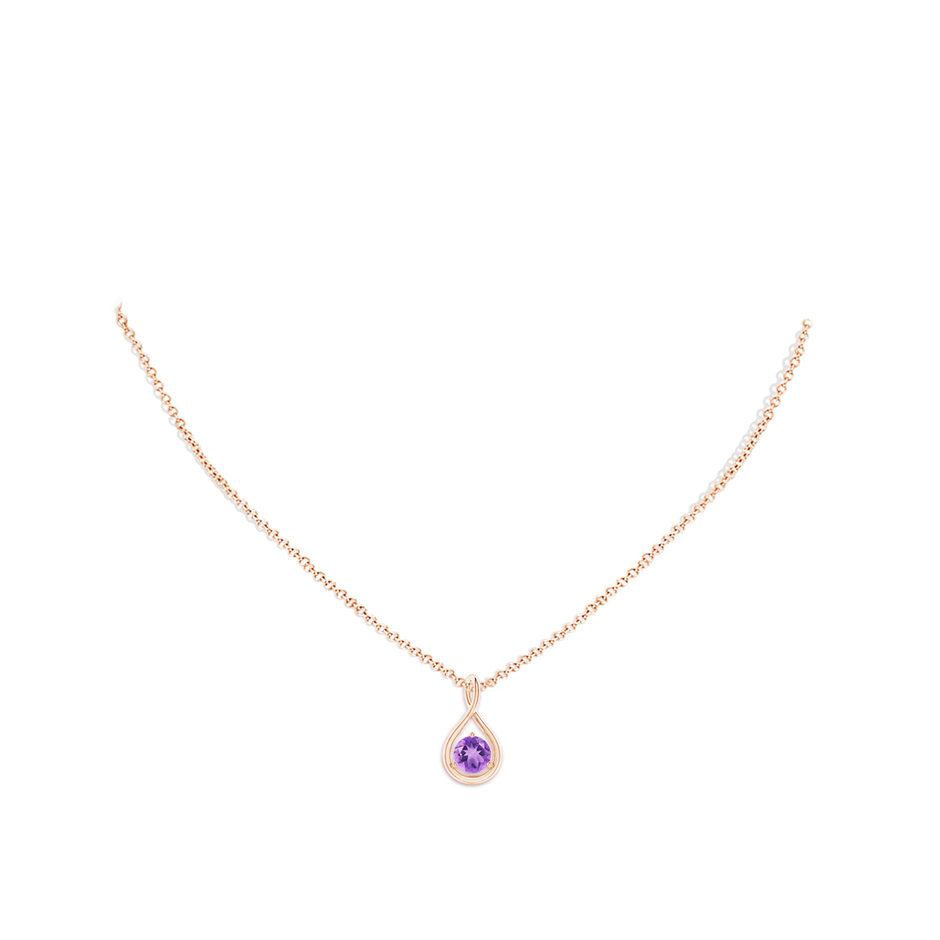 6mm A Solitaire Round Amethyst Infinity Twist Pendant in Rose Gold pen