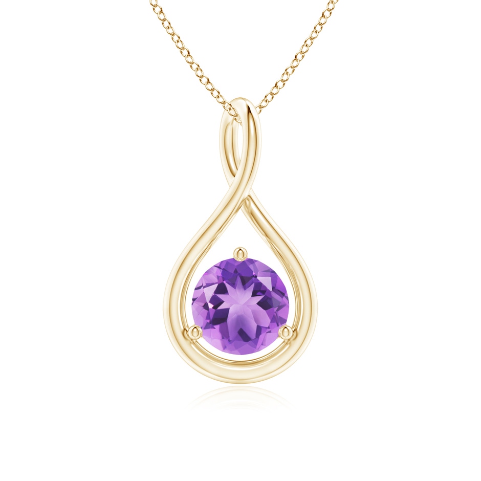 6mm A Solitaire Round Amethyst Infinity Twist Pendant in Yellow Gold 