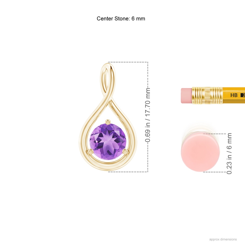6mm A Solitaire Round Amethyst Infinity Twist Pendant in Yellow Gold ruler
