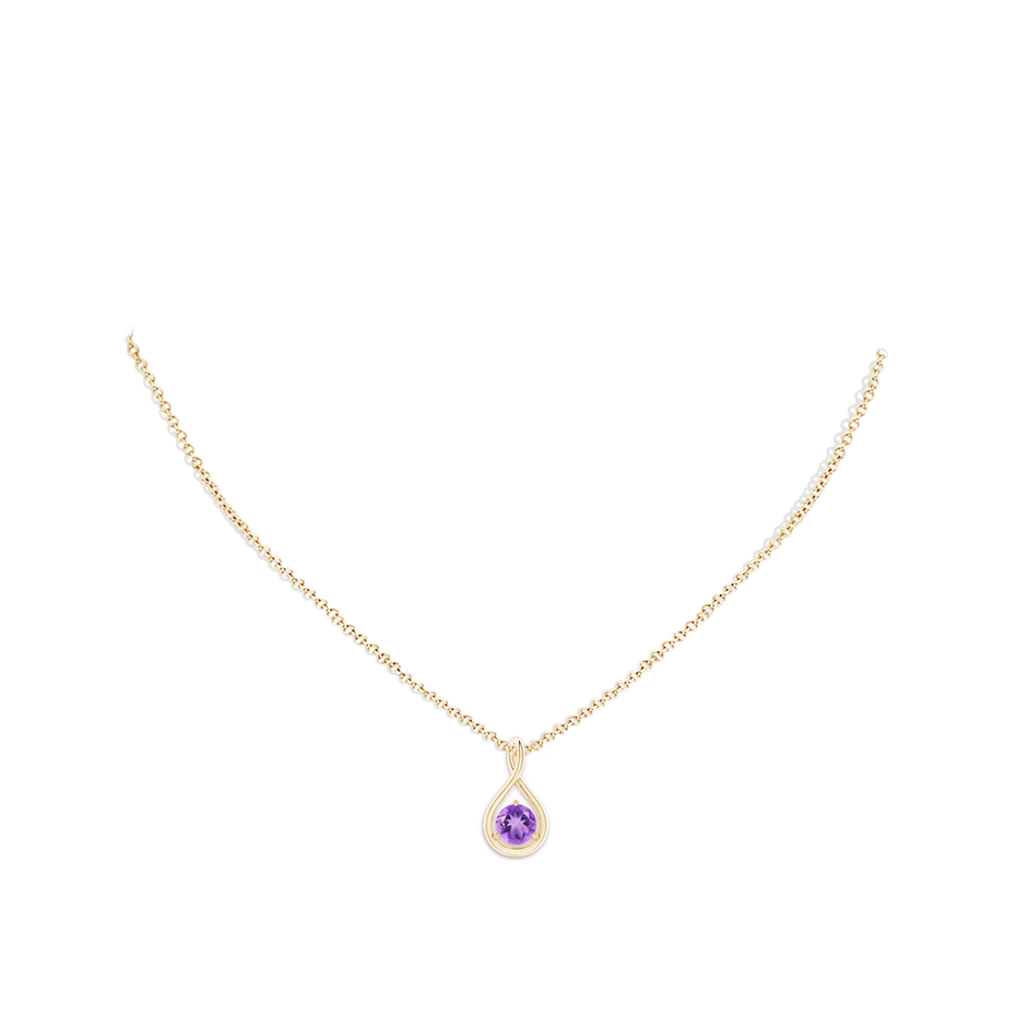 6mm A Solitaire Round Amethyst Infinity Twist Pendant in Yellow Gold pen