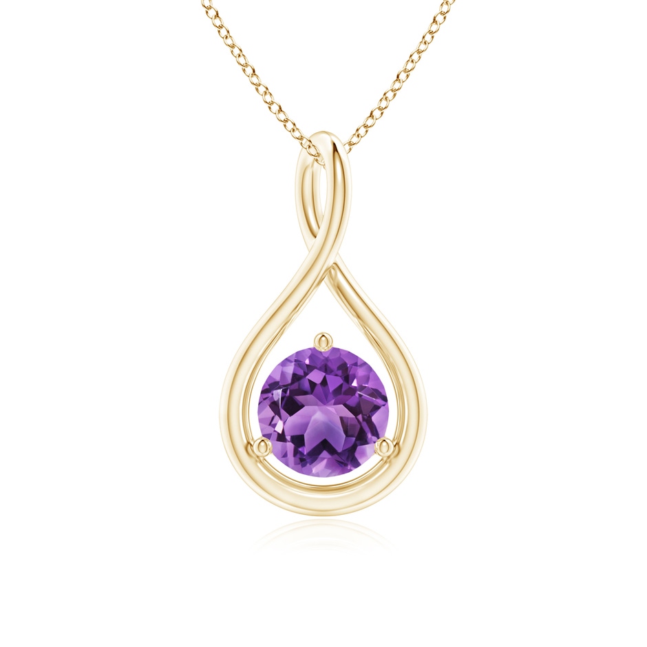 6mm AA Solitaire Round Amethyst Infinity Twist Pendant in 18K Yellow Gold 