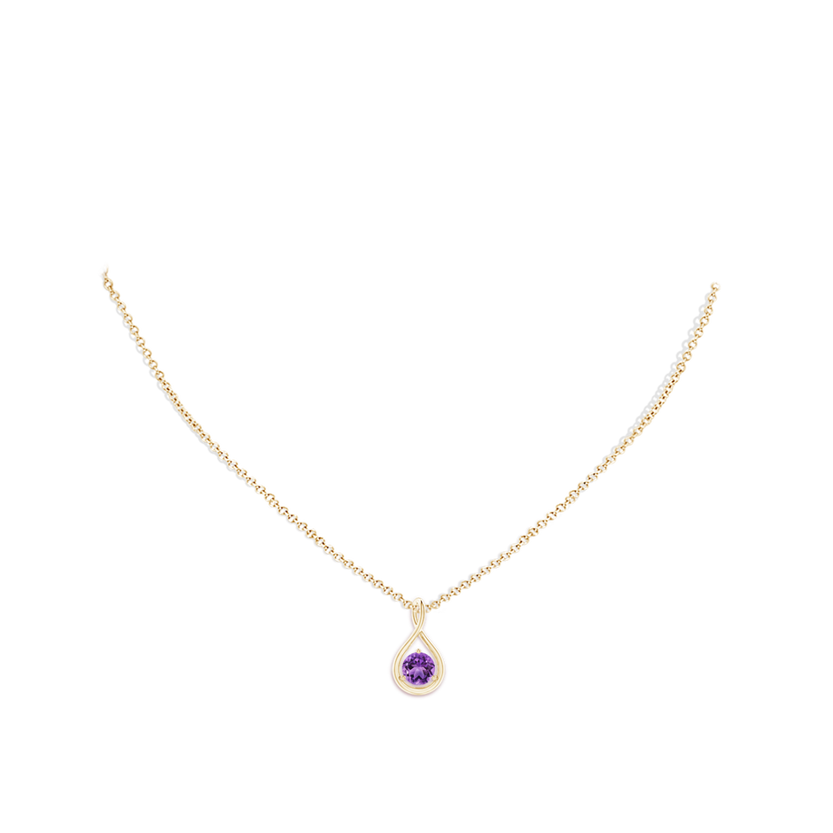 6mm AA Solitaire Round Amethyst Infinity Twist Pendant in Yellow Gold pen