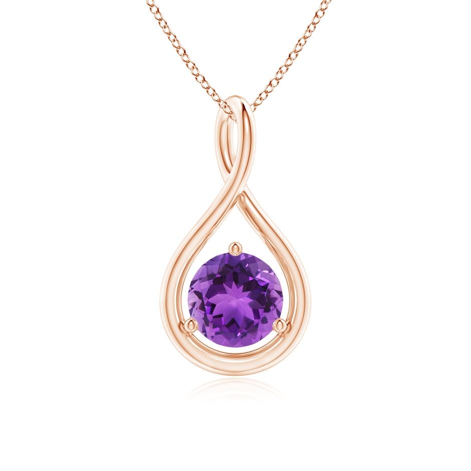 6mm AAA Solitaire Round Amethyst Infinity Twist Pendant in Rose Gold 