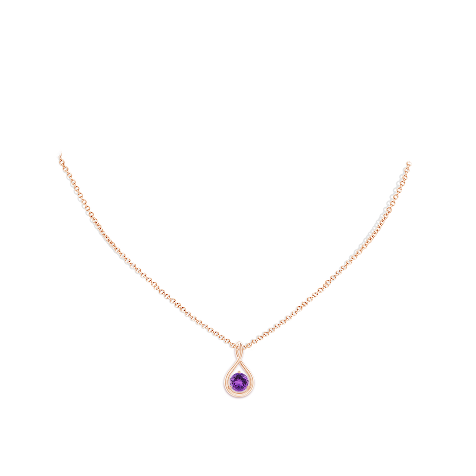 6mm AAA Solitaire Round Amethyst Infinity Twist Pendant in Rose Gold pen