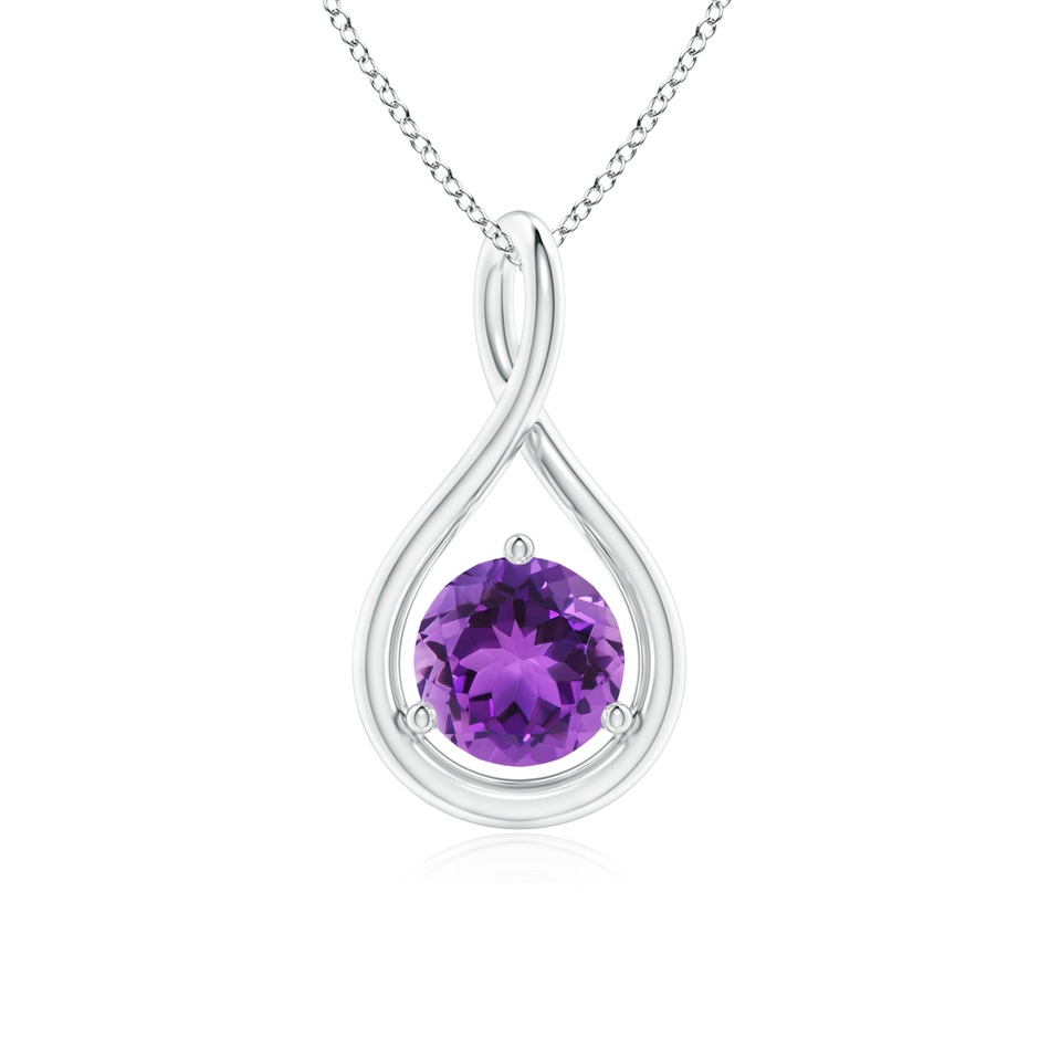 6mm AAA Solitaire Round Amethyst Infinity Twist Pendant in White Gold 