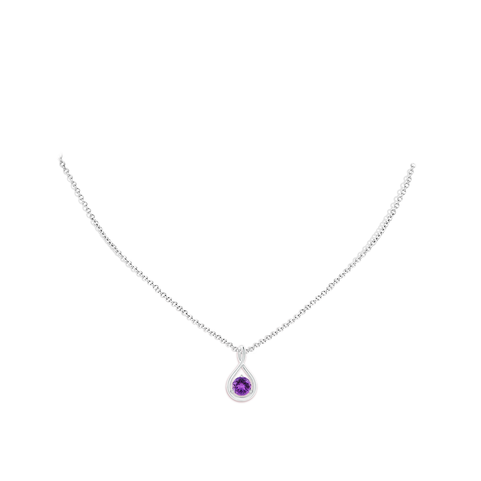 6mm AAA Solitaire Round Amethyst Infinity Twist Pendant in White Gold pen