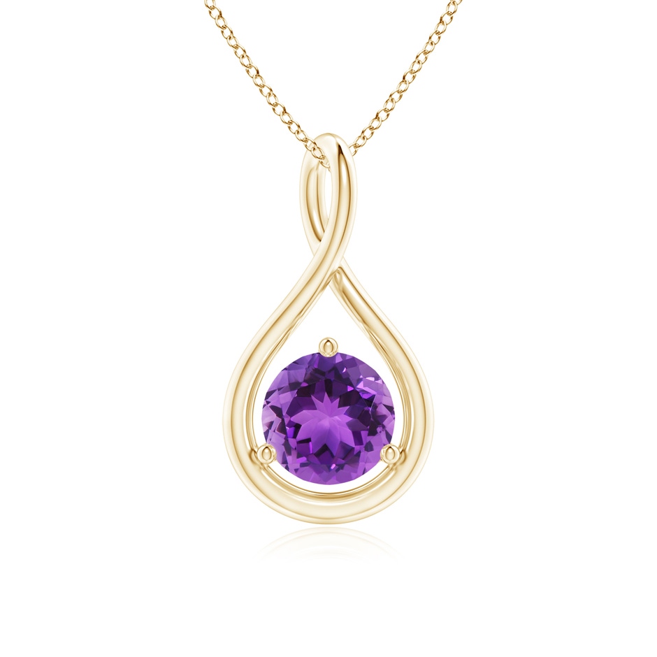 6mm AAA Solitaire Round Amethyst Infinity Twist Pendant in Yellow Gold 