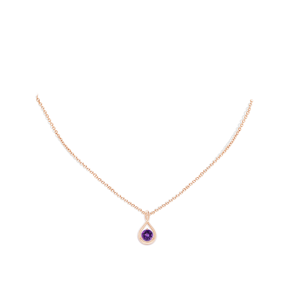 6mm AAAA Solitaire Round Amethyst Infinity Twist Pendant in 18K Rose Gold pen