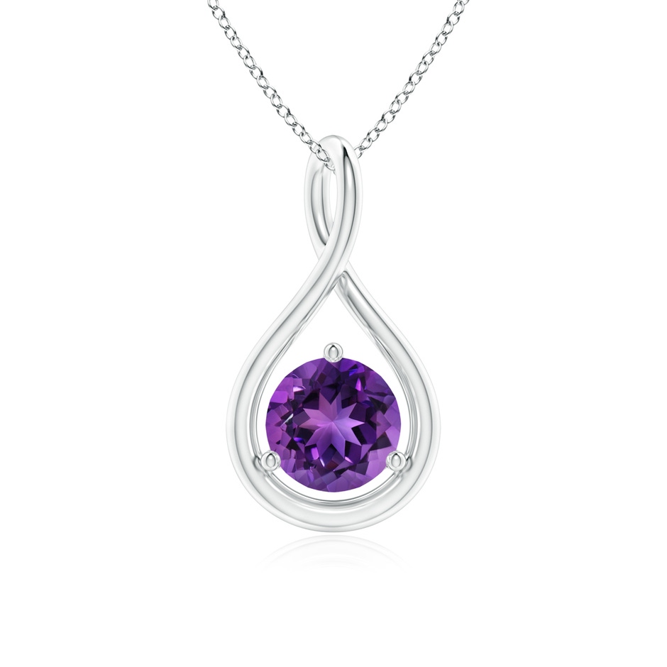 6mm AAAA Solitaire Round Amethyst Infinity Twist Pendant in 18K White Gold 
