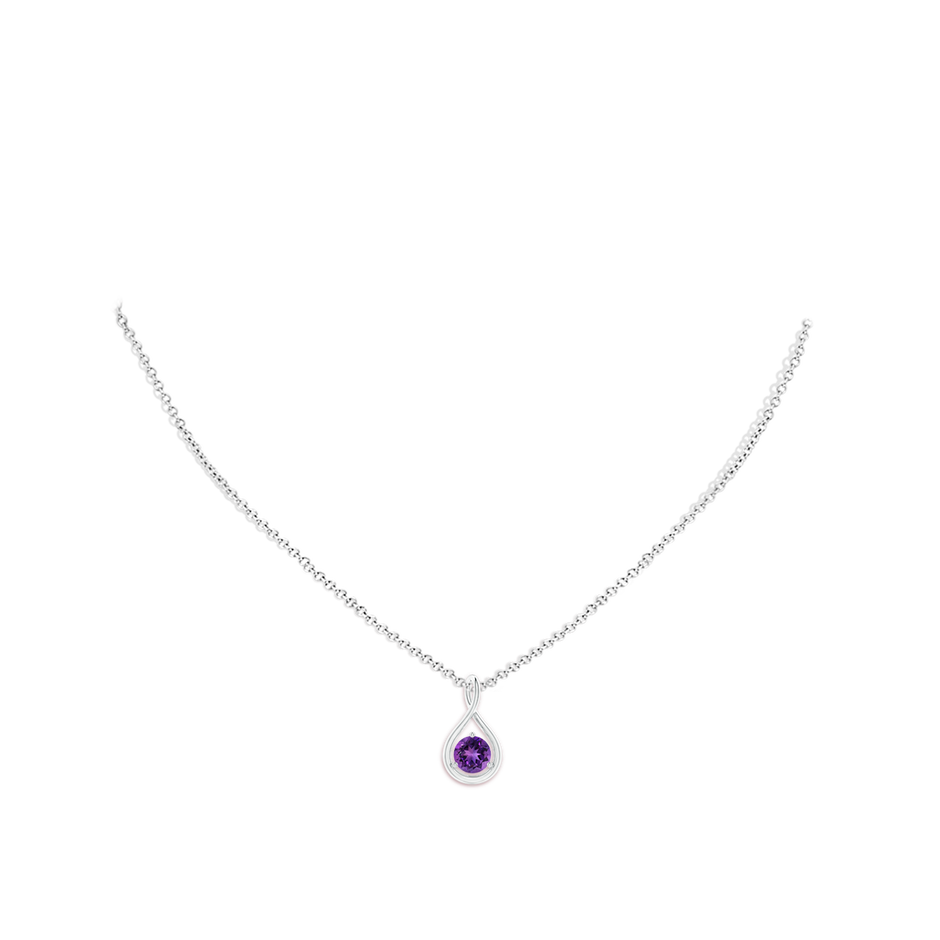 6mm AAAA Solitaire Round Amethyst Infinity Twist Pendant in 18K White Gold pen