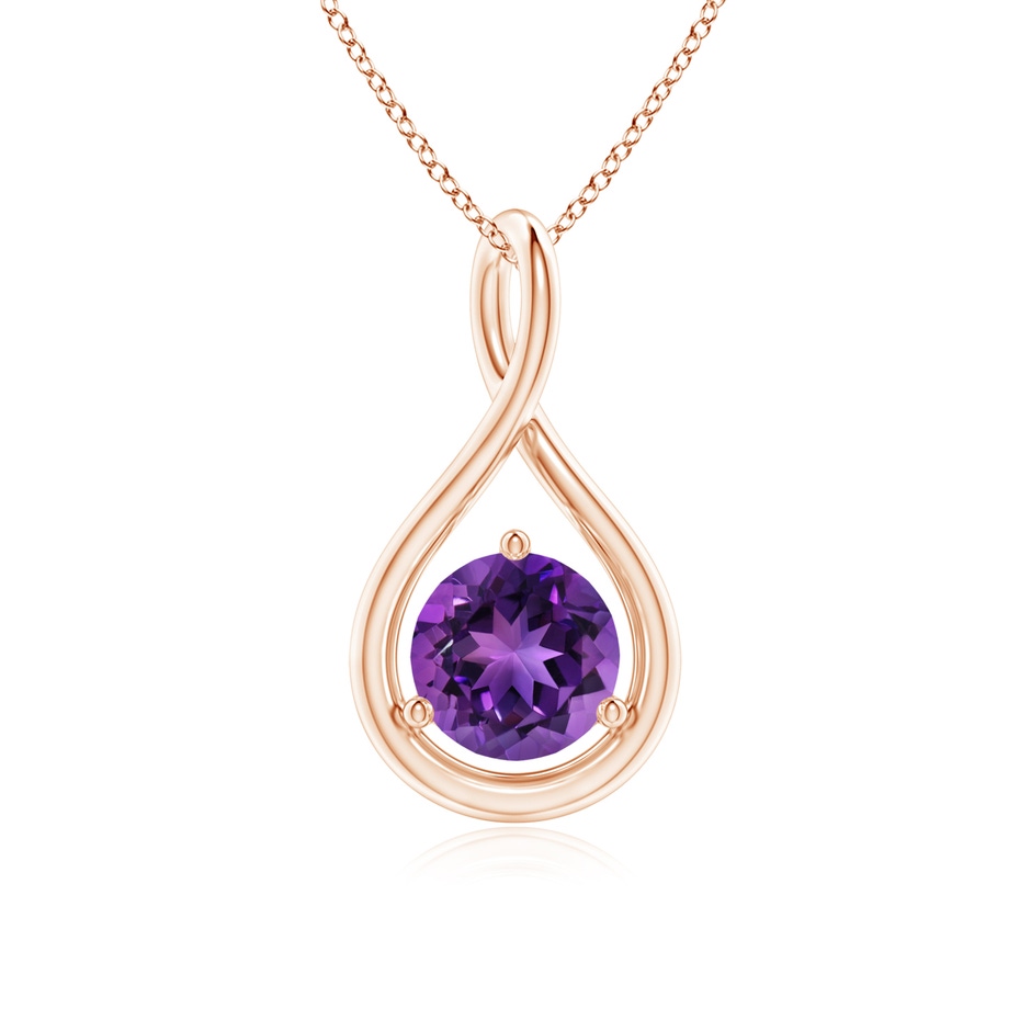 6mm AAAA Solitaire Round Amethyst Infinity Twist Pendant in Rose Gold 