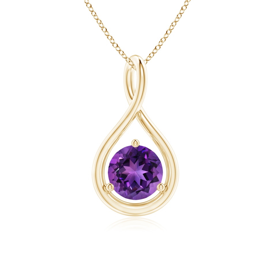 6mm AAAA Solitaire Round Amethyst Infinity Twist Pendant in Yellow Gold 