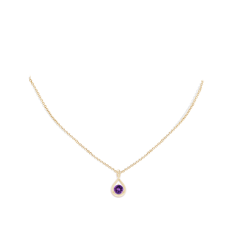 6mm AAAA Solitaire Round Amethyst Infinity Twist Pendant in Yellow Gold pen