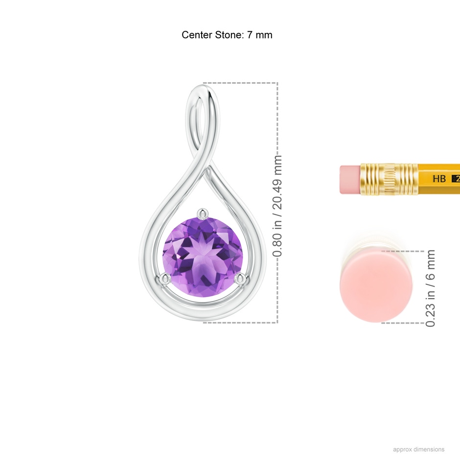 7mm A Solitaire Round Amethyst Infinity Twist Pendant in P950 Platinum ruler